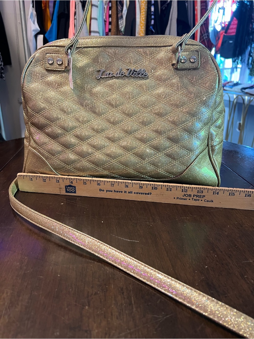 Lux de Ville Metallic Gold Quilted Shoulder Bag - Picture 10 of 10